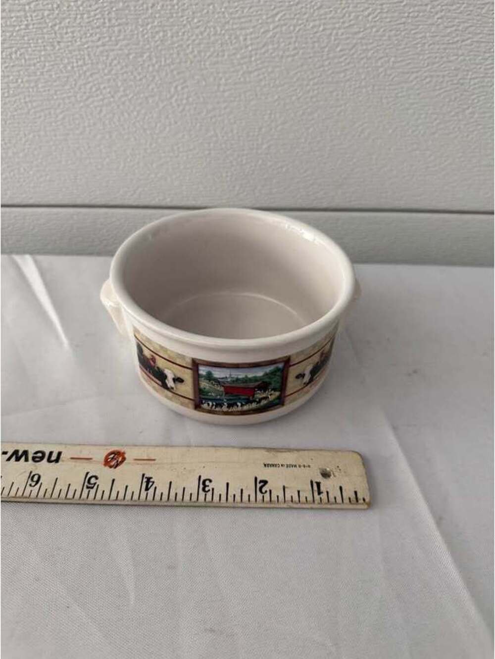 Farm Scene Ceramic Soup Bowl with Handles